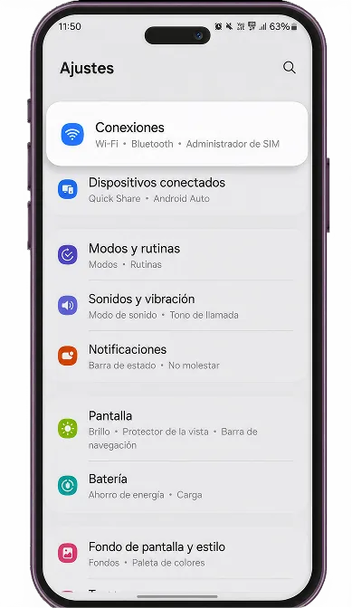 Pantalla de ajustes del celular mostrando el paso de activaci&oacute;n